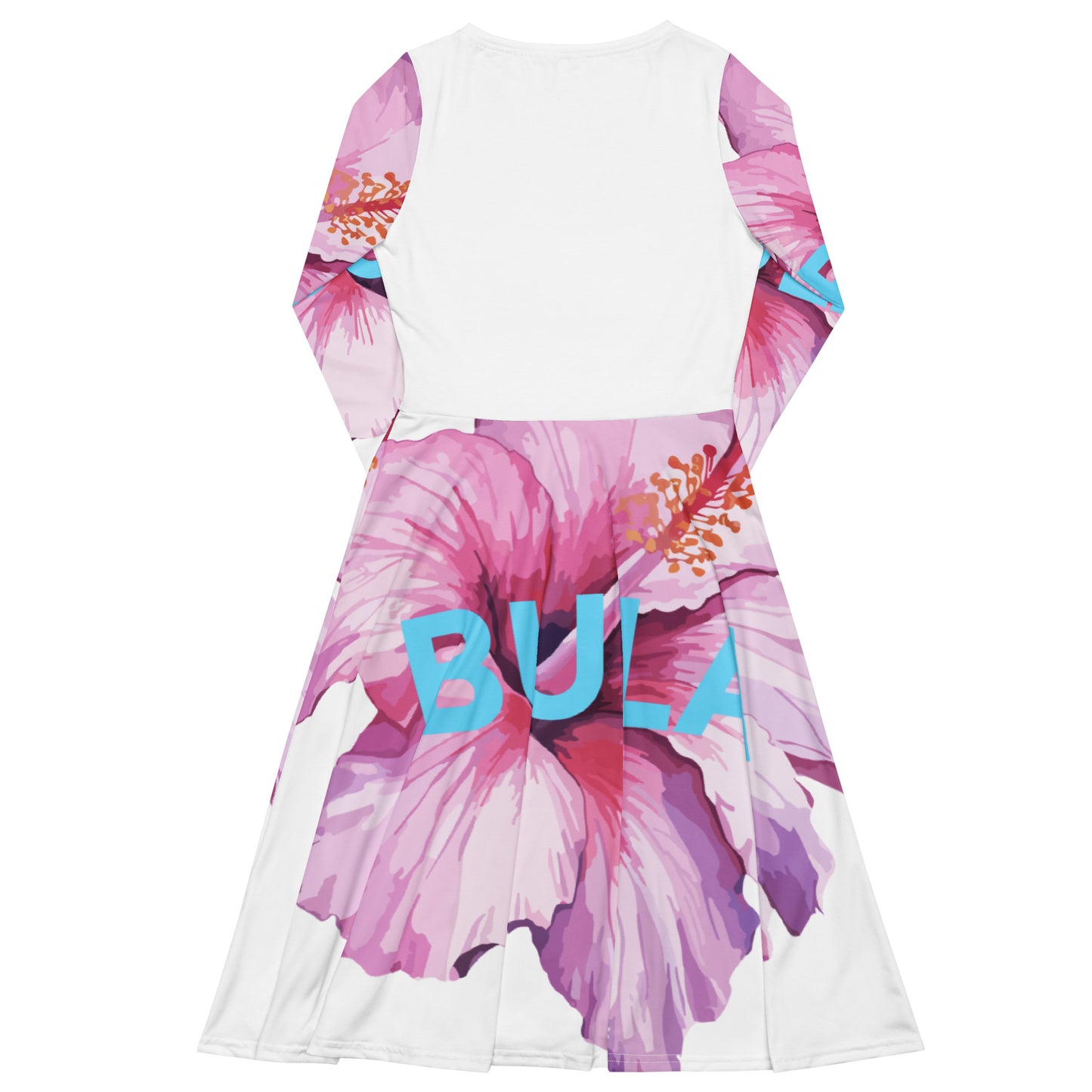 Hibiscus BULA Dress ll-over print long sleeve midi dress